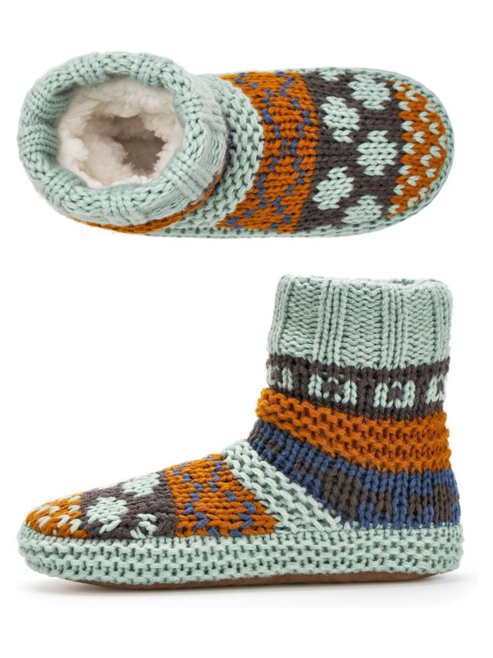 Women's Nordic Knit Slipper Socks Sherpa Lined Non Slip Sole Winter